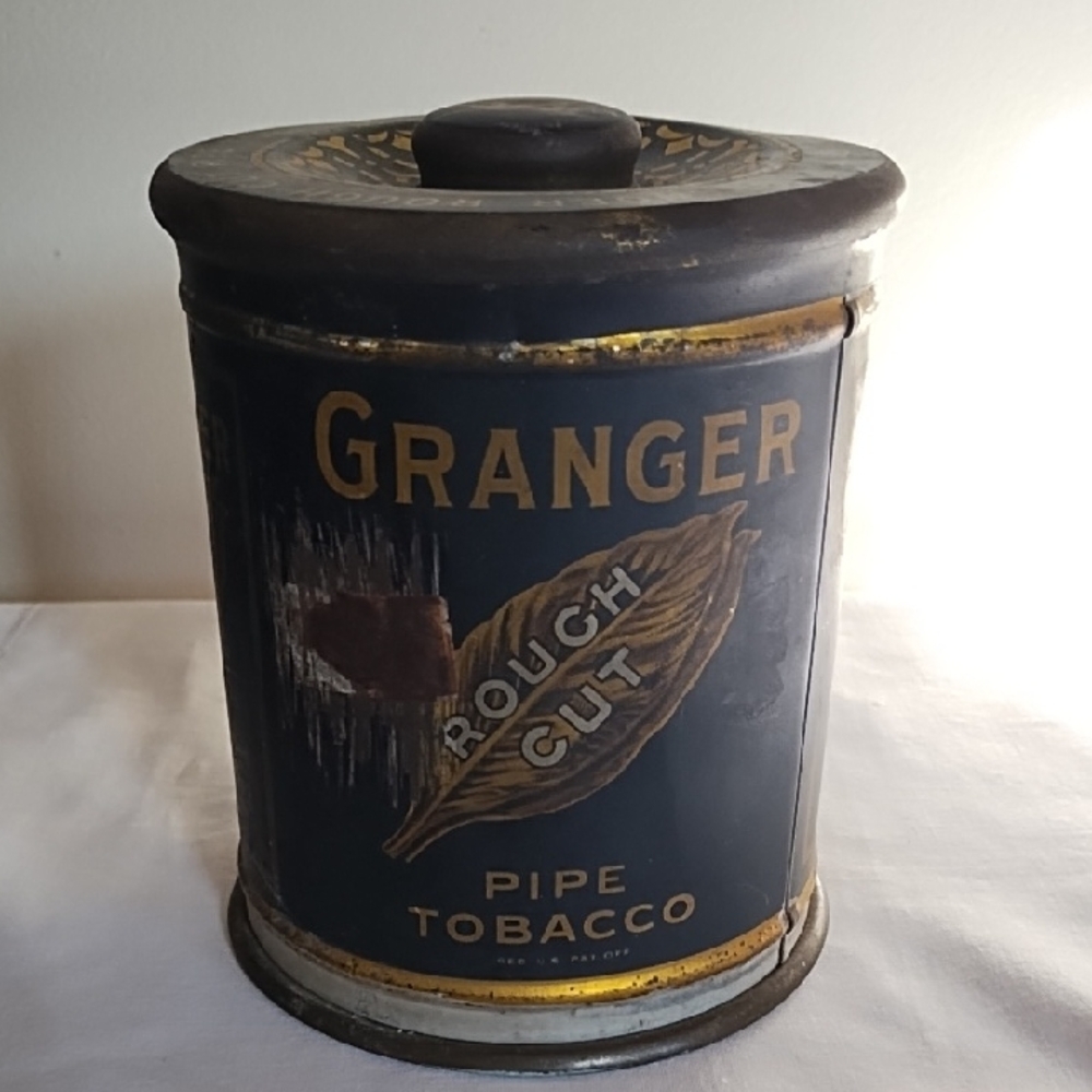 GRANGER PIPE TOBACCO VINTAGE TIN, MADE BETWEEN 1820&1920, Ht. 6"Diam 4' EMPTY